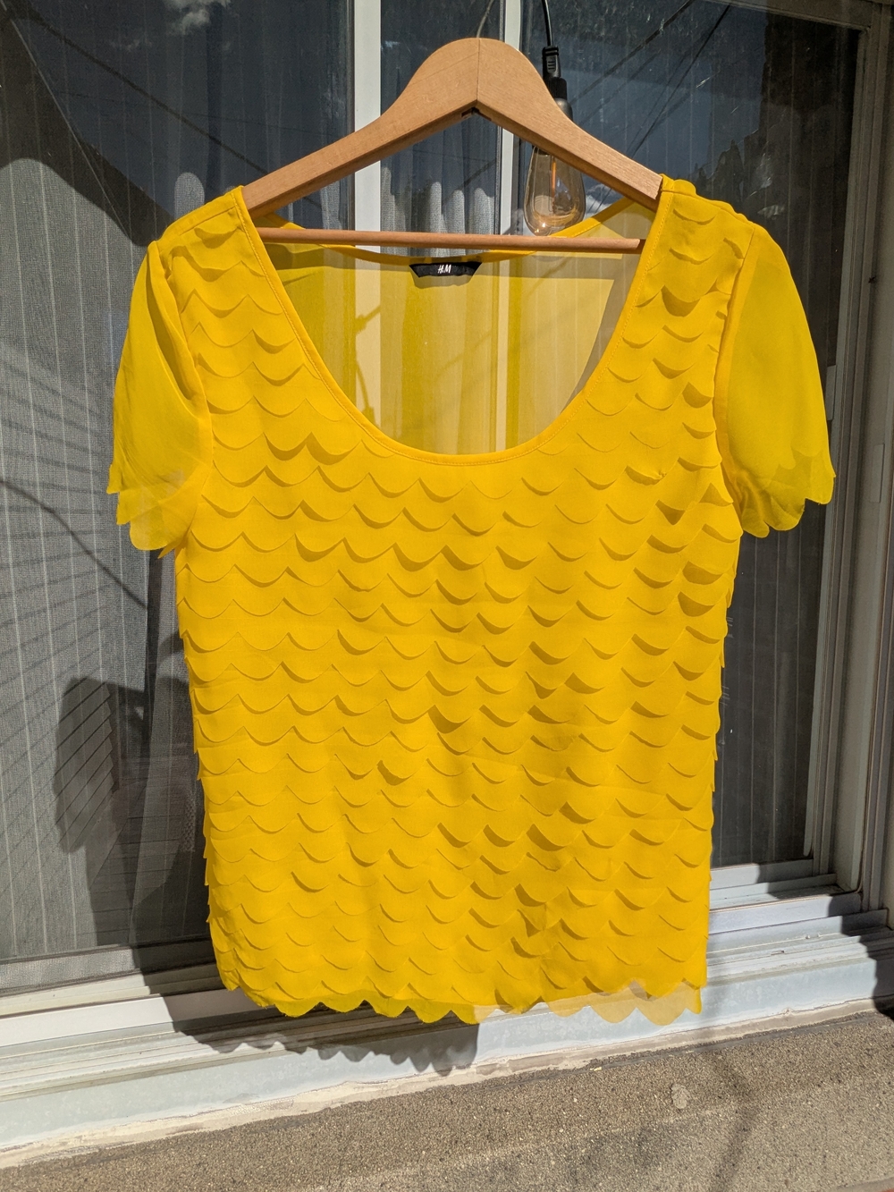 H&M Bright Yellow Scalloped Layered Scoop Neck Top